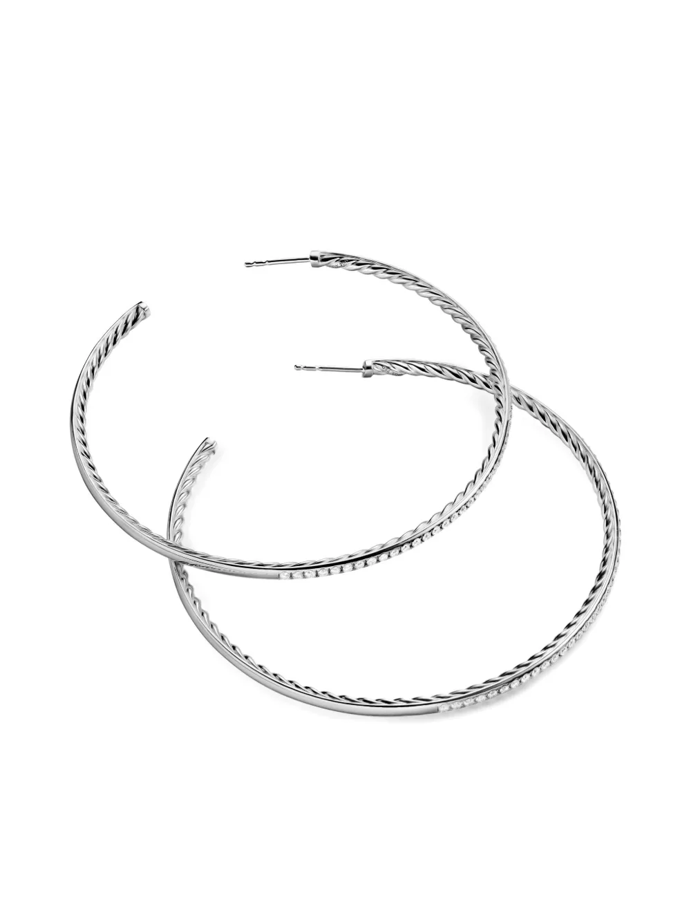 David Yurman Sterling Silver Diamond Hoop Earrings In Silver