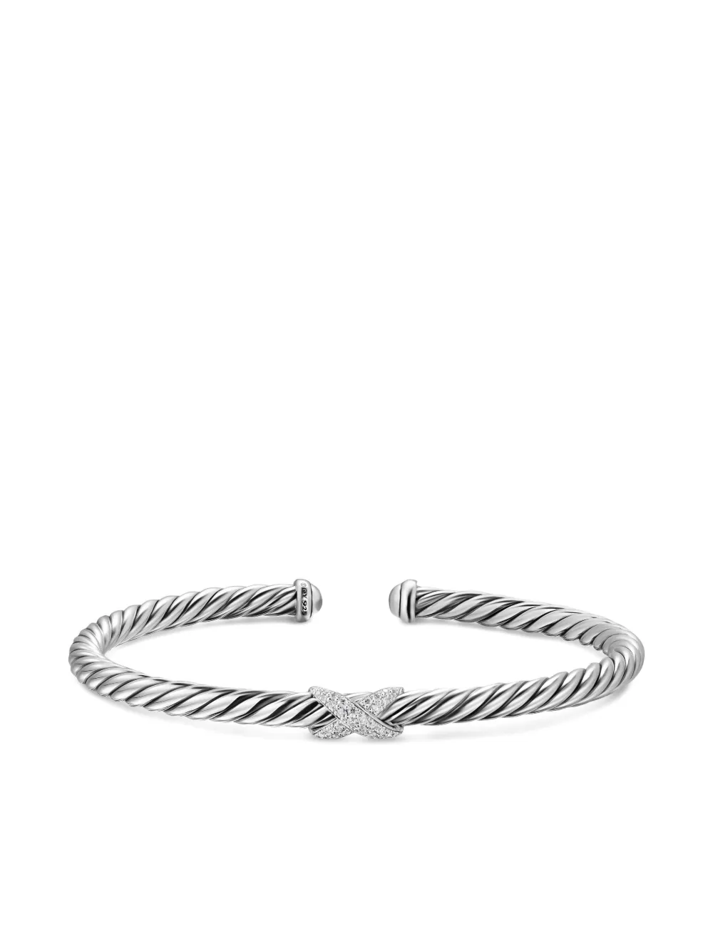 David Yurman Sterling-silver Cable Flex X Station Diamond Bangle In Silver