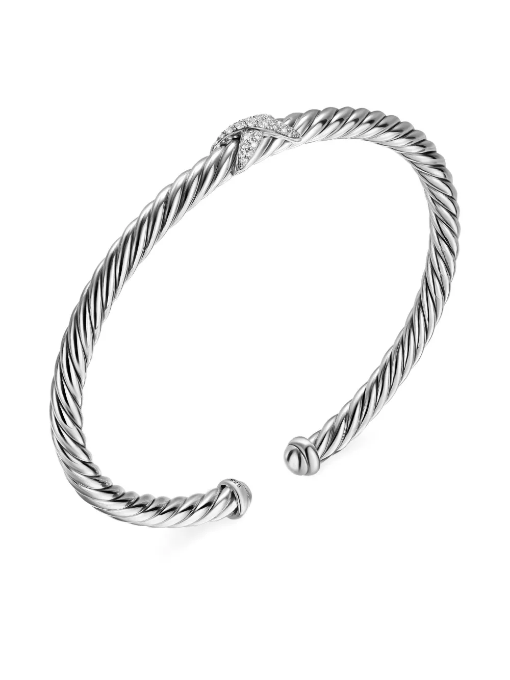 David Yurman Sterling-silver Cable Flex X Station Diamond Bangle In Silver