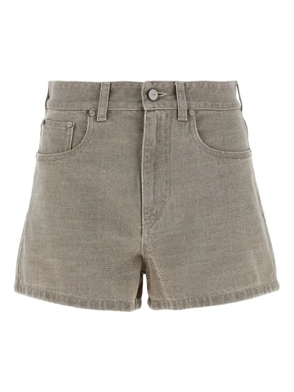 Fendi Stamp 1925 Logo-embroidered Denim Shorts in Neutrals