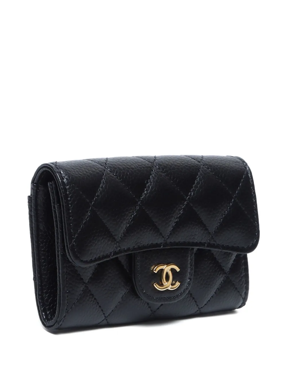 Pre-owned Chanel 2020-2025 Caviar-leather Card Holder In Black