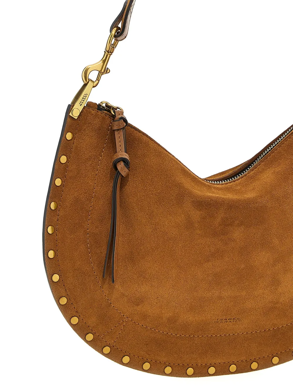 ISABEL MARANT Oskan suède schoudertas met studs Bruin