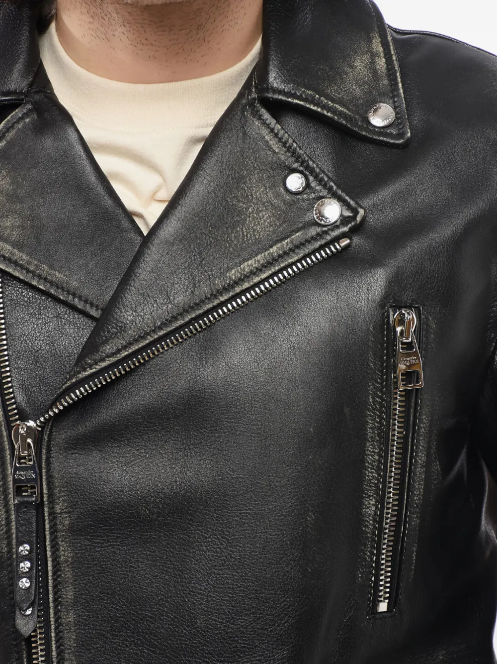 Alexander McQueen Leren bikerjack Zwart