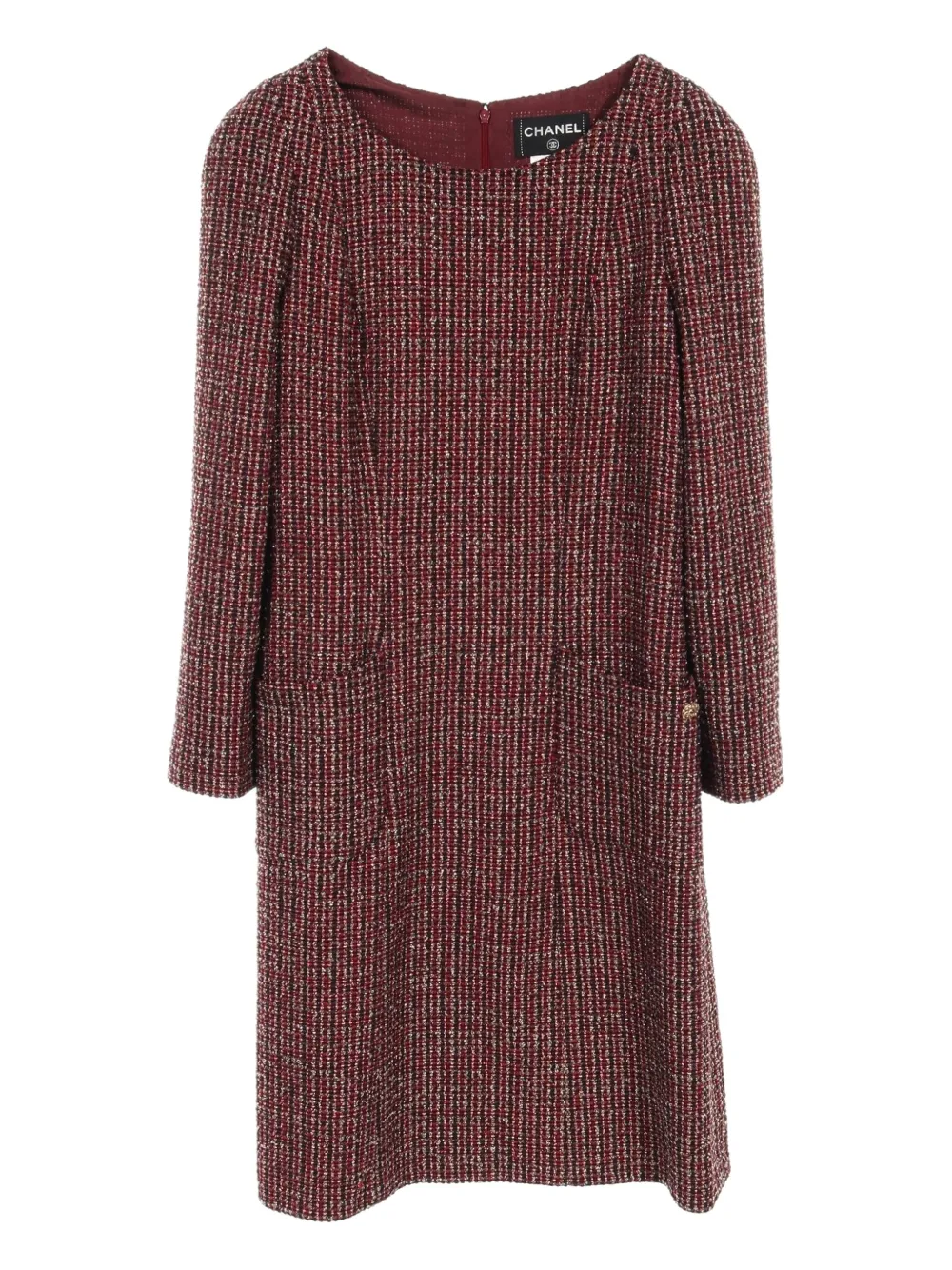 CHANEL Pre-Owned 1986-1988 tweed midi dress | Red | Image 1