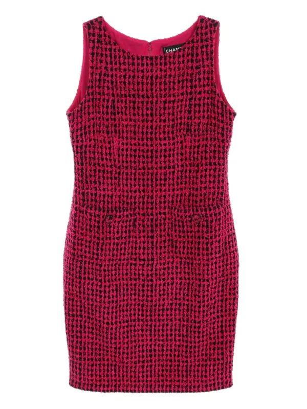 strapless open back dress 2015 Chanel Fantasy Blue & Pink Tweed Button-Up Mini Dress – Vintage by  Misty