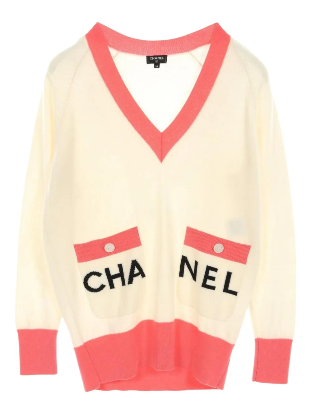 Pre-owned Chanel 1986-1988 Logo Cashmere Jumper In Neutrals