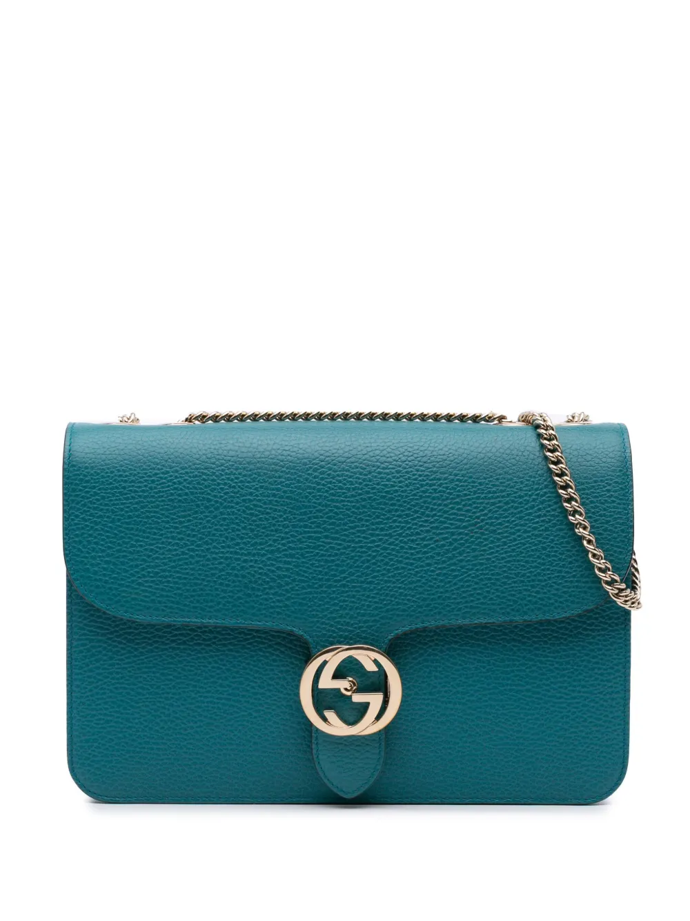 Pre-owned Gucci 2016-2024 Medium Dollar Calfskin Interlocking G Crossbody Bag In Blue