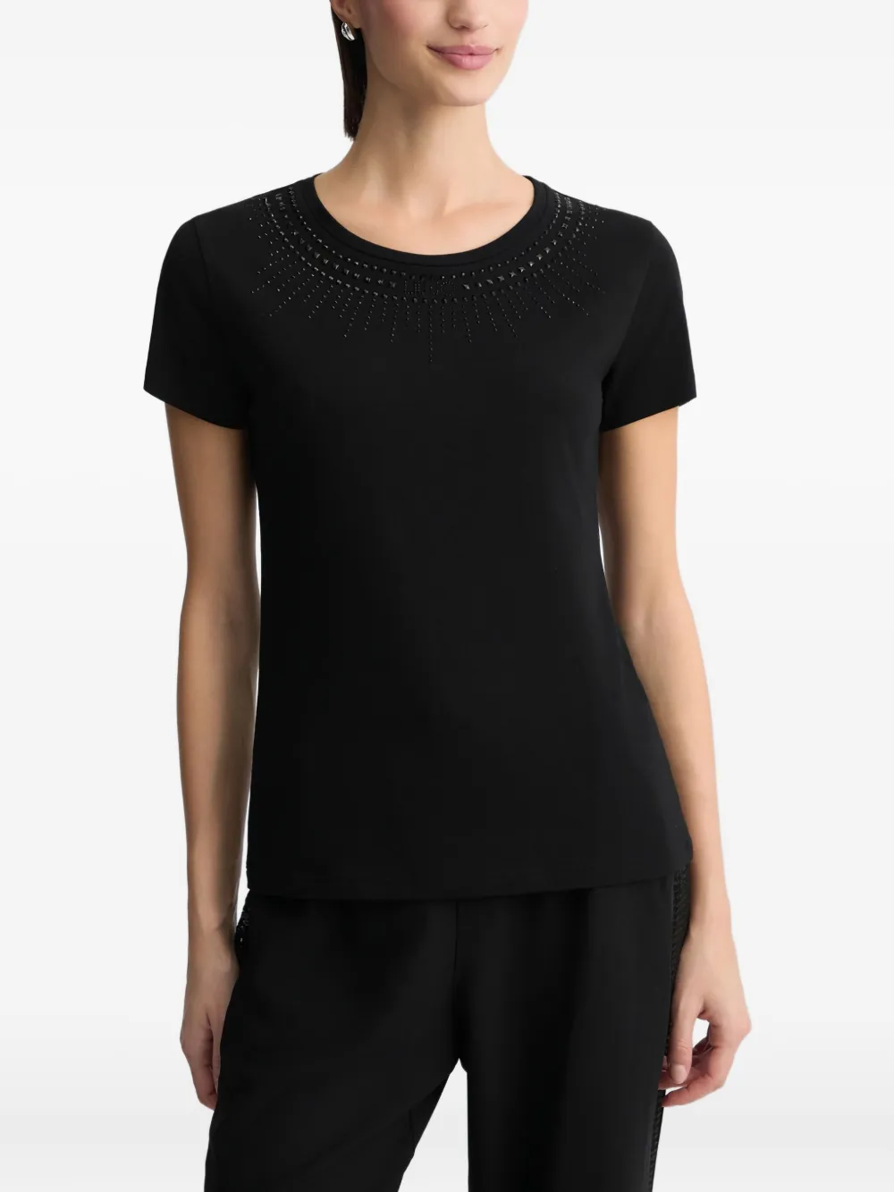 LIU JO Verfraaid T-shirt met ronde hals Zwart