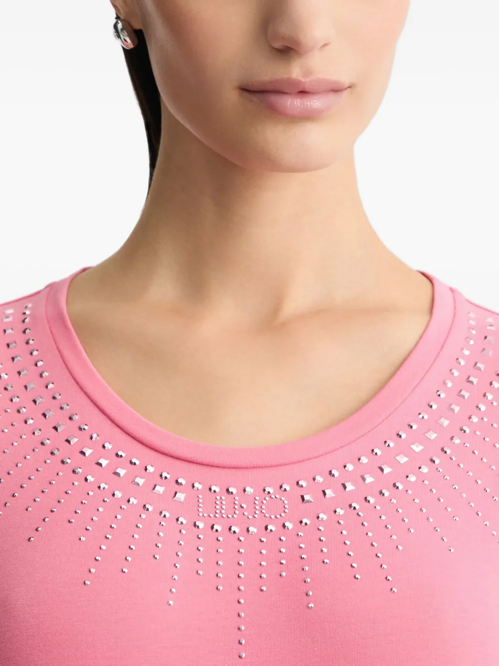 LIU JO Katoenen T-shirt met verfraaid detail Roze