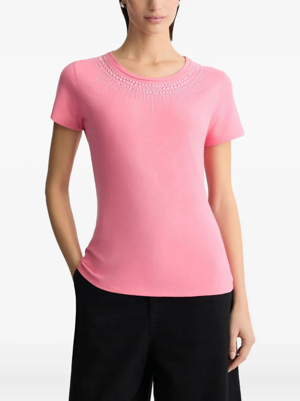 LIU JO Katoenen T-shirt met verfraaid detail Roze