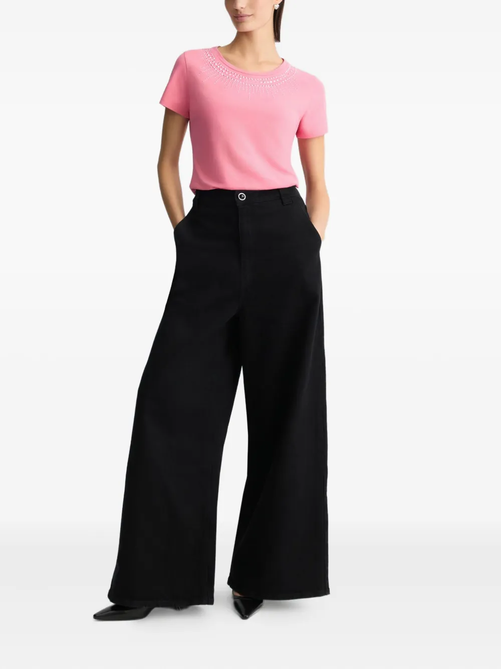 LIU JO Katoenen T-shirt met verfraaid detail Roze