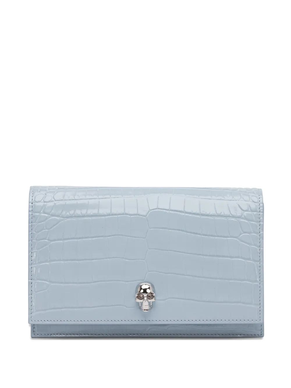 Alexander McQueen small Skull crocodile-embossed clutch bag | Blue | Image 1