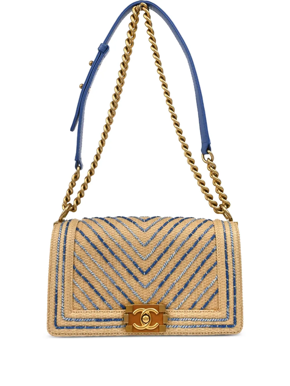 CHANEL Vintage Straw Basket Bag, Matelassé Style with Wood