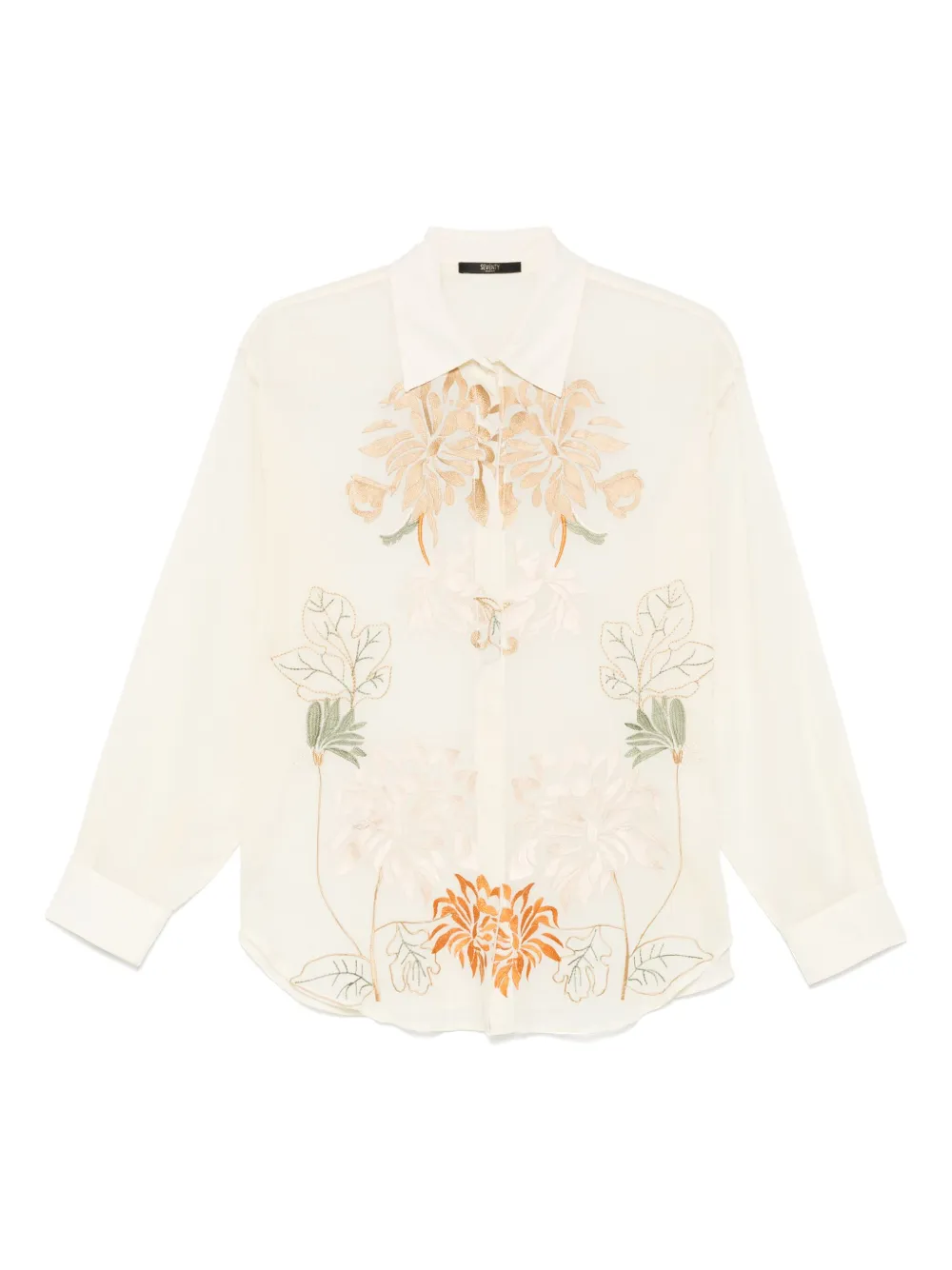 floral-embroidery organza shirt