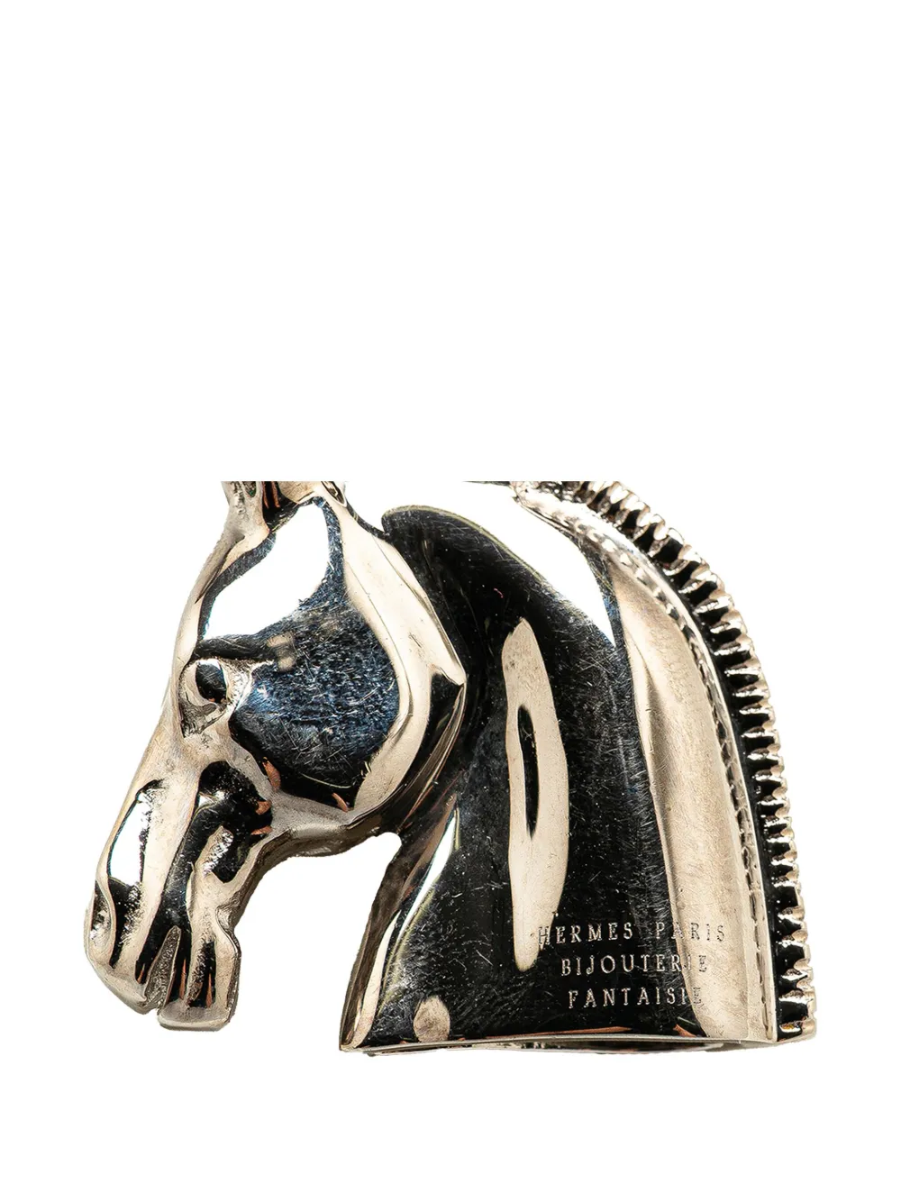Pre-owned Hermes 20th Century Palladium Plated Horse Head Pendant Necklace Costume Necklace In Silver