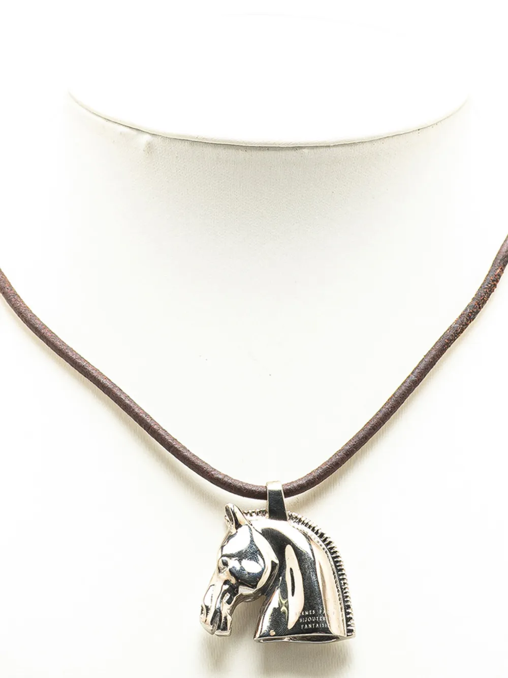 Pre-owned Hermes 20th Century Palladium Plated Horse Head Pendant Necklace Costume Necklace In Silver