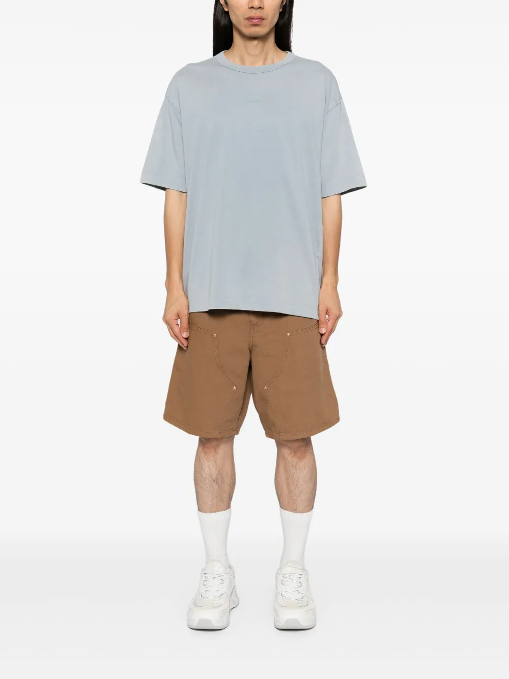 HUGO Katoenen T-shirt met logoprint - Blauw