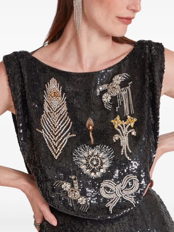 knee length dresses for ladies Gemini | Floral Sequin Hand-Embellished Strappy Maxi Dress