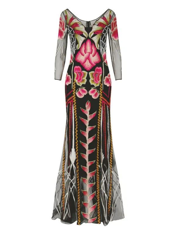 Temperley London Romina floral-embroidered Maxi Dress | Black | FARFETCH ID