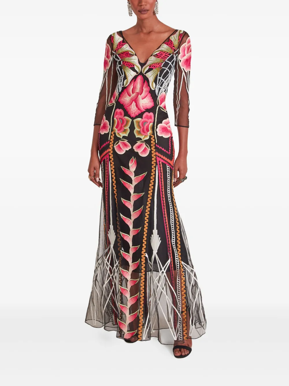 Temperley London Romina floral-embroidered maxi dress - Zwart