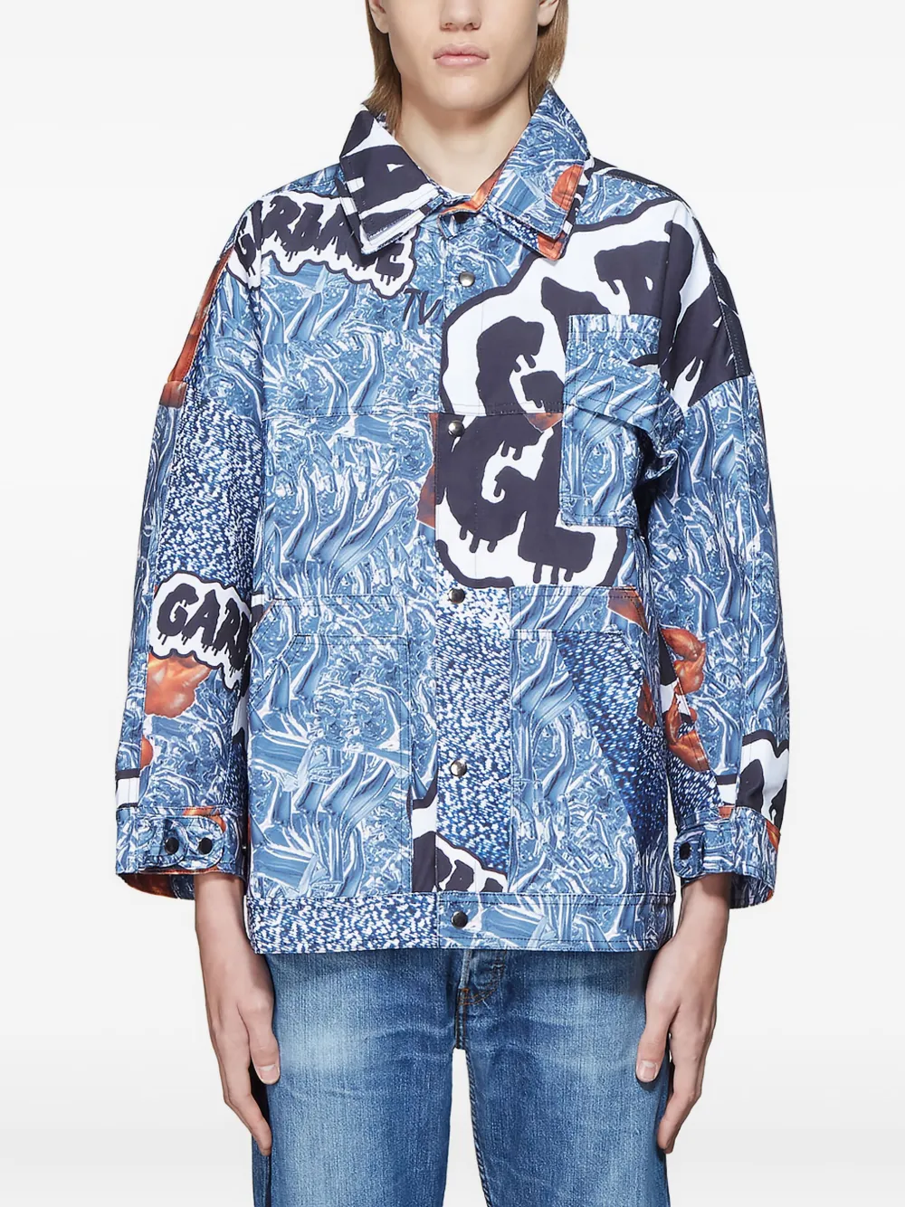 Garbage Tv graffiti-print canvas jacket - ブルー Garbage Tv graffiti-print canvas jacket - ブルー
