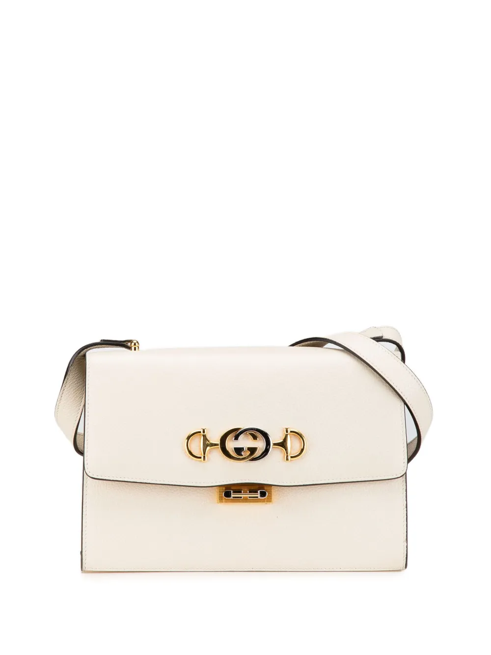 Pre-owned Gucci 2000-2015 Small Grainy Calfskin Zumi Flap Crossbody Bag In White