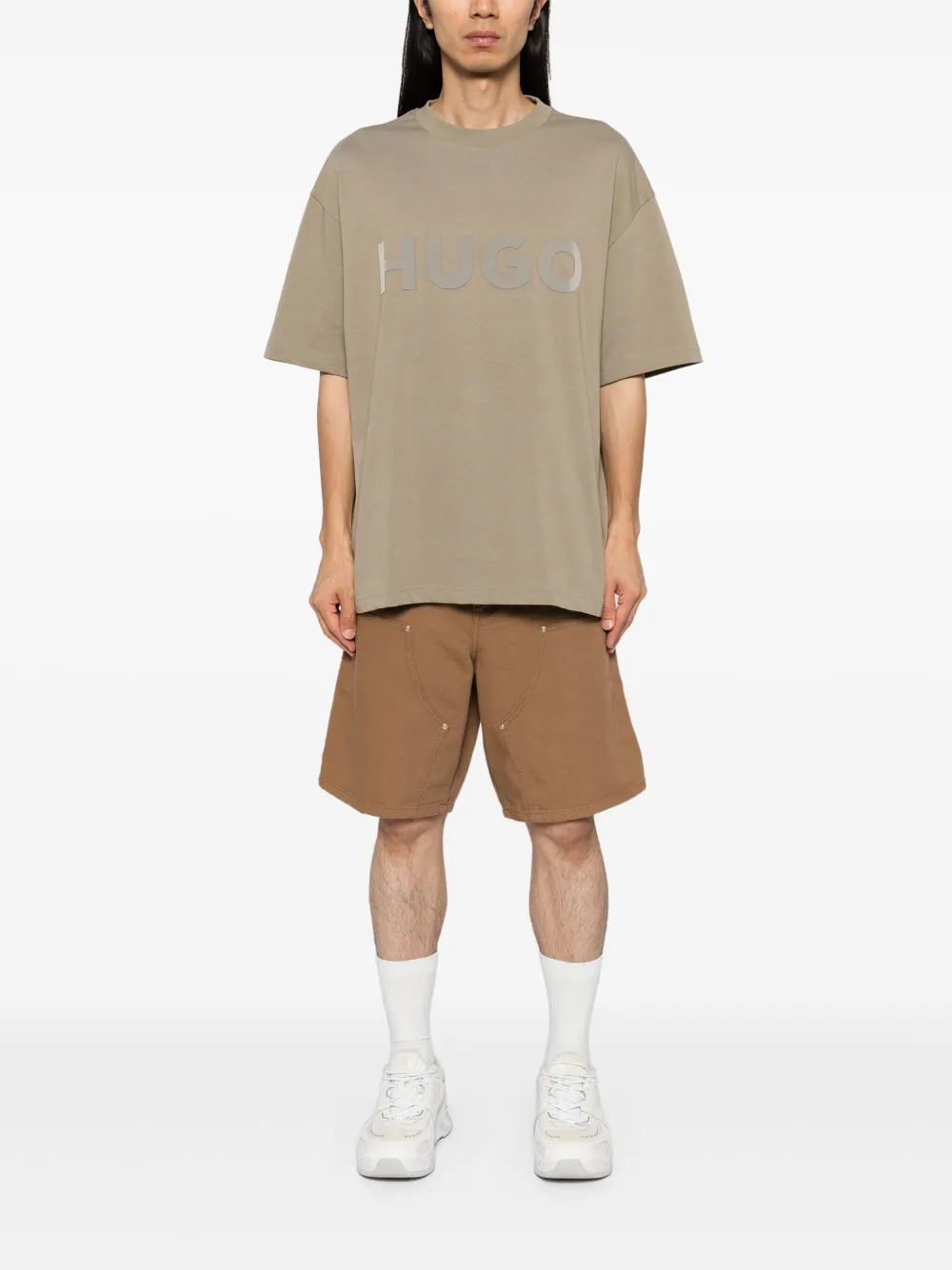 HUGO T-shirt met reflecterend logo - Bruin