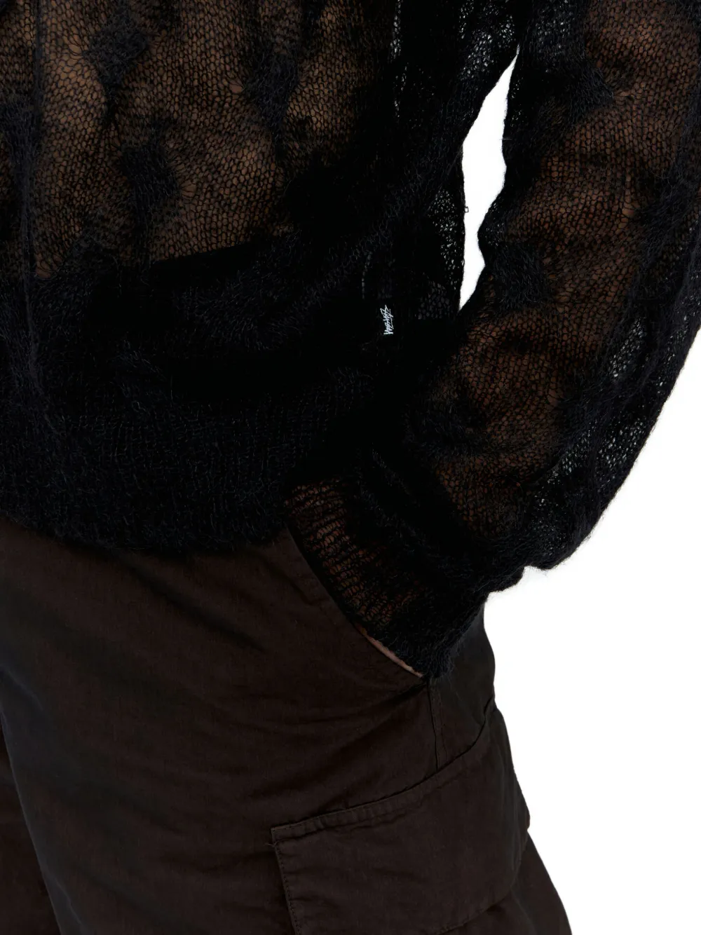 Jason Markk Cable-knit Semi-sheer Sweater In Black