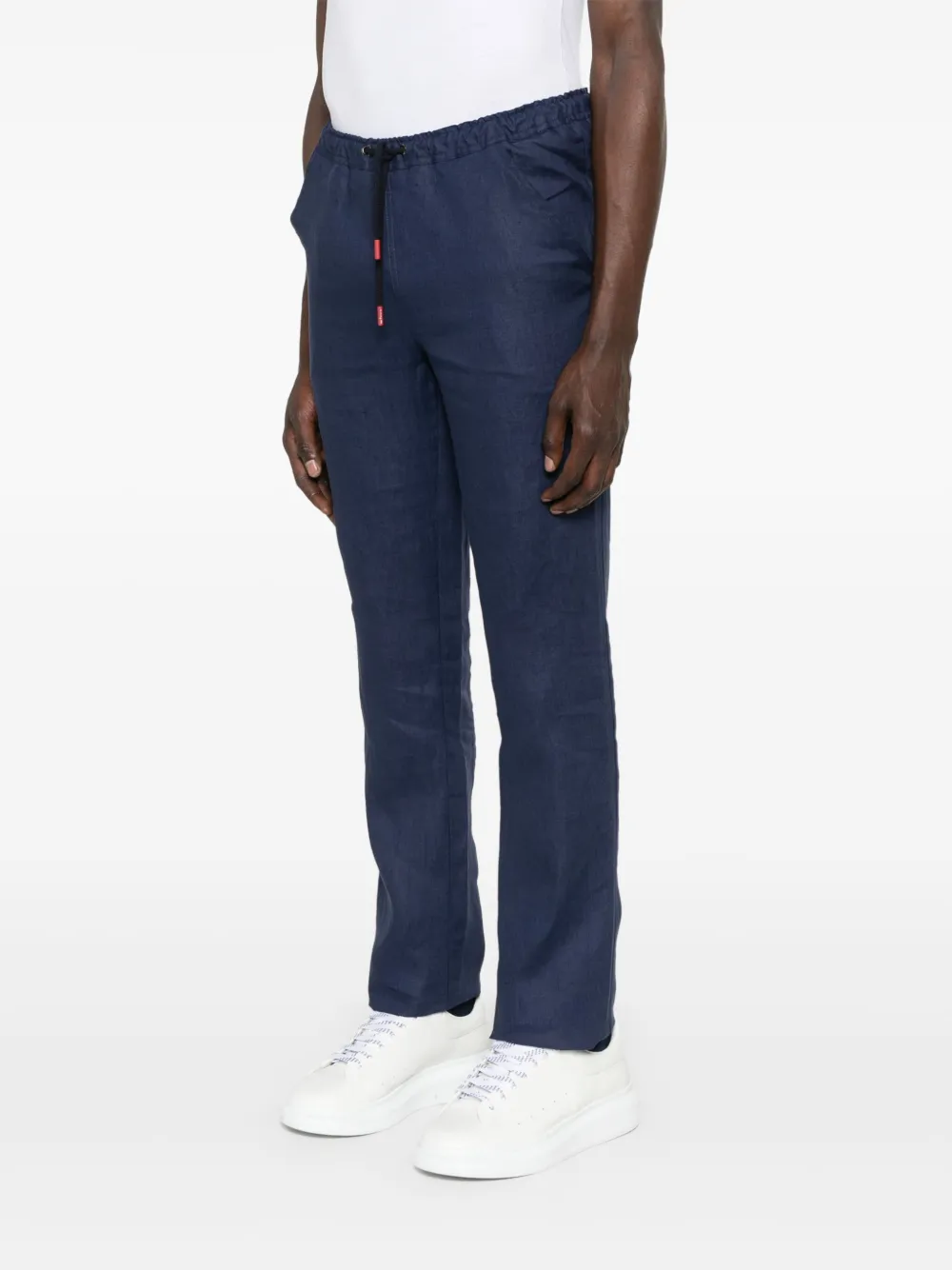 Shop Kiton Linen Trousers In Blue