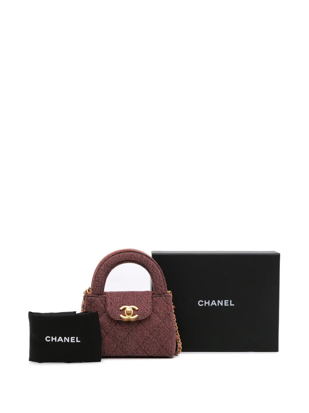 Pre-owned Chanel 2021-2024 Nano Quilted Denim Kelly Shopper Bag Satchel In Pink