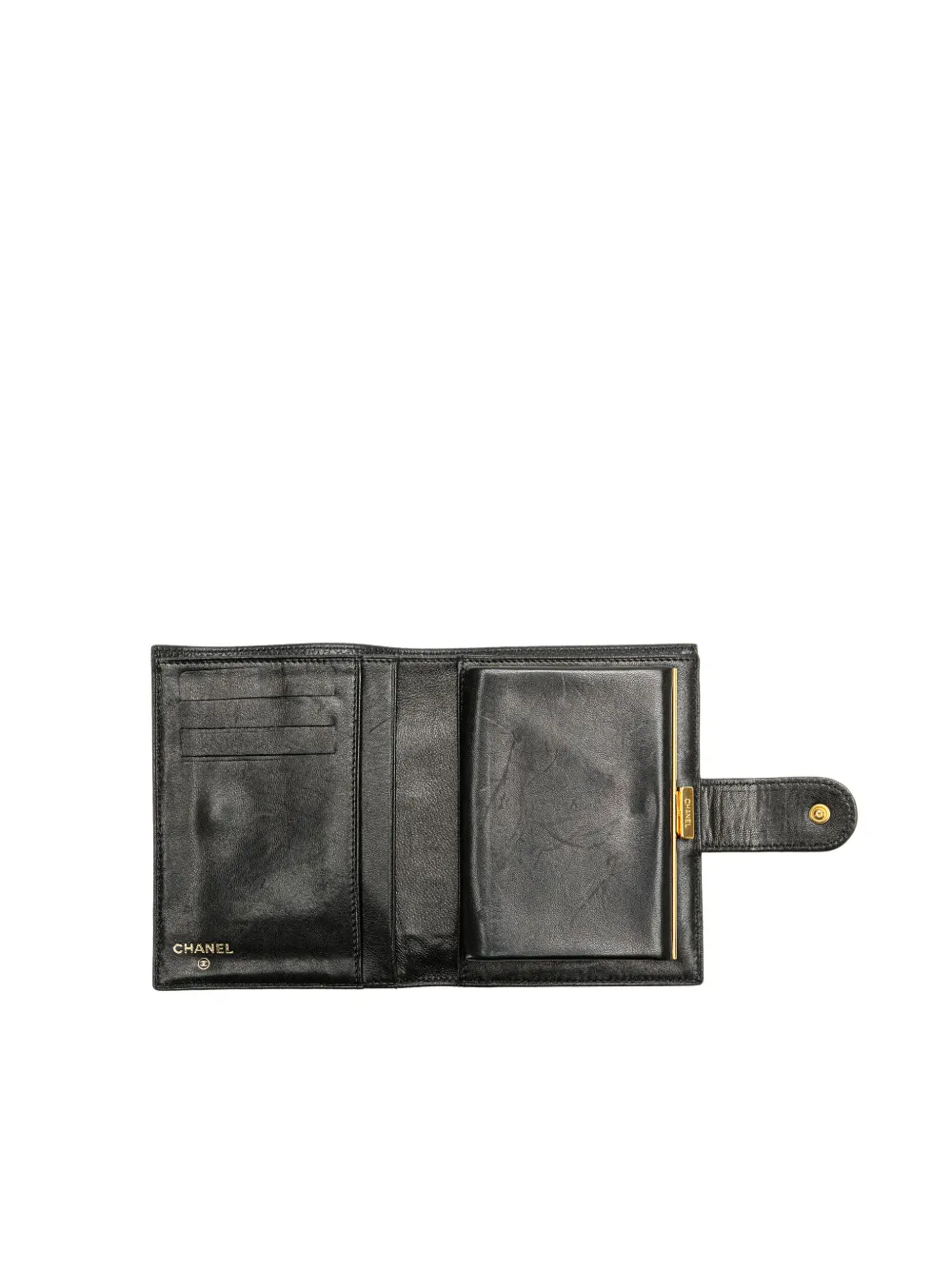 Pre-owned Chanel 1996-1997 Cc Caviar French Wallet Small Wallets In Black