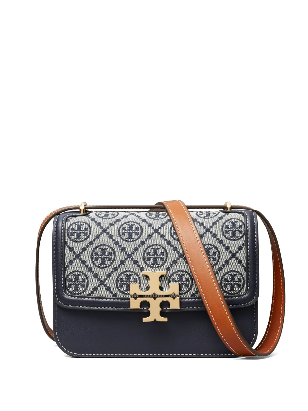 Tory Burch Kleine Eleanor T-Monogram canvas schoudertas Blauw