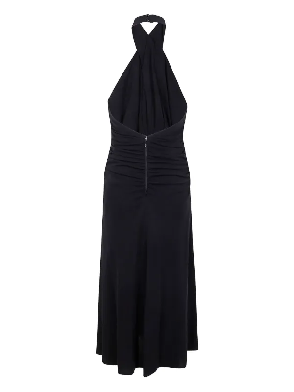 elisabetta franchi halterneck dress in jersey Ruched | Black nature inspired bridesmaid dress