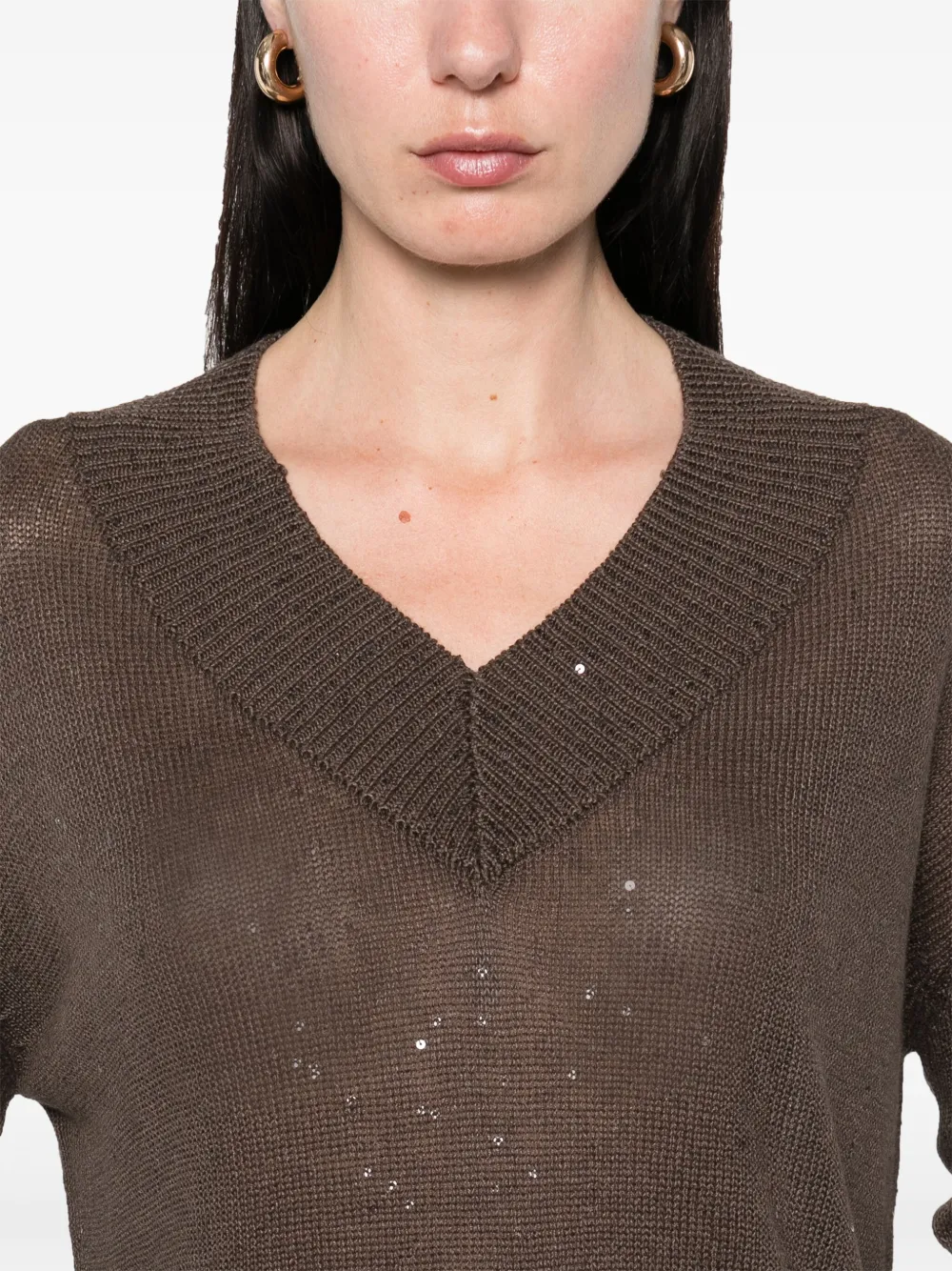 Shop Brunello Cucinelli Sequin-embellished Sweater In Brown