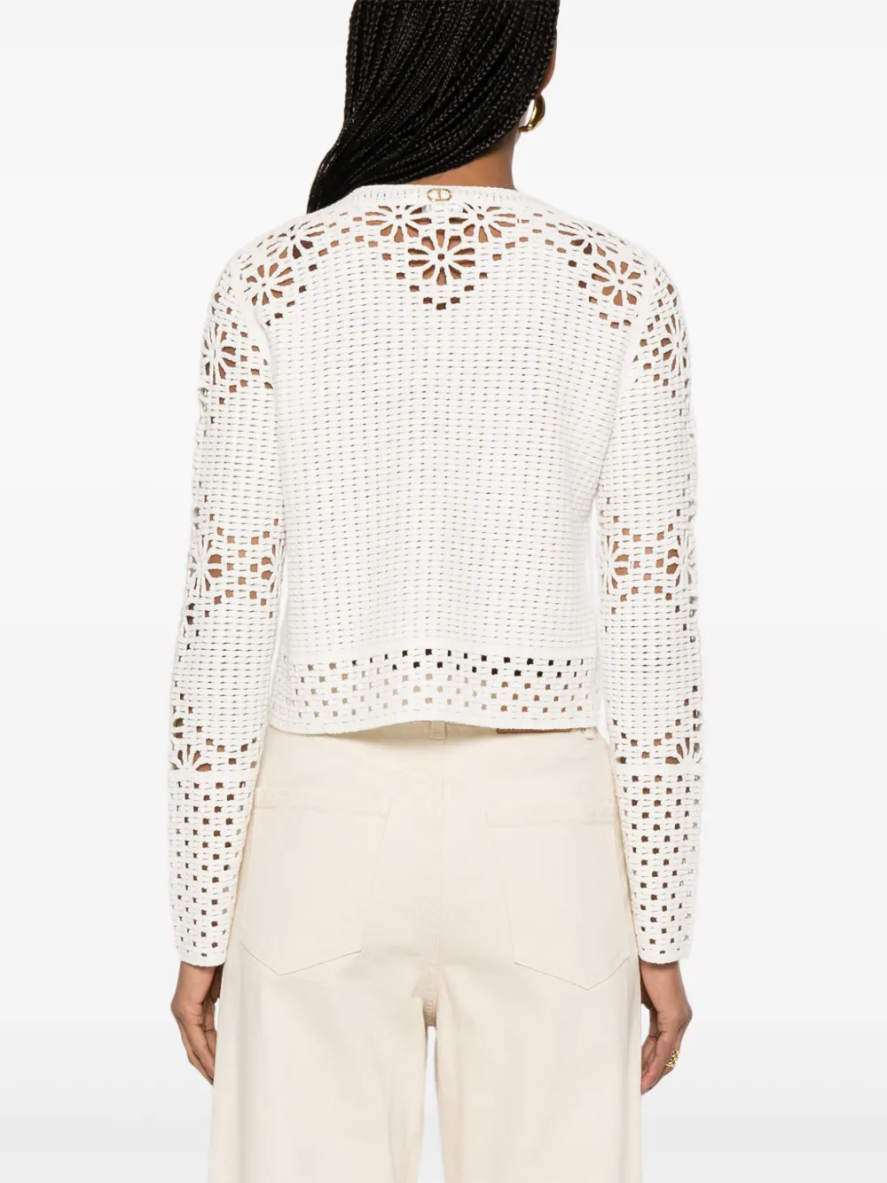 Twinset Sequin-embellished Open-knit Cardigan In White