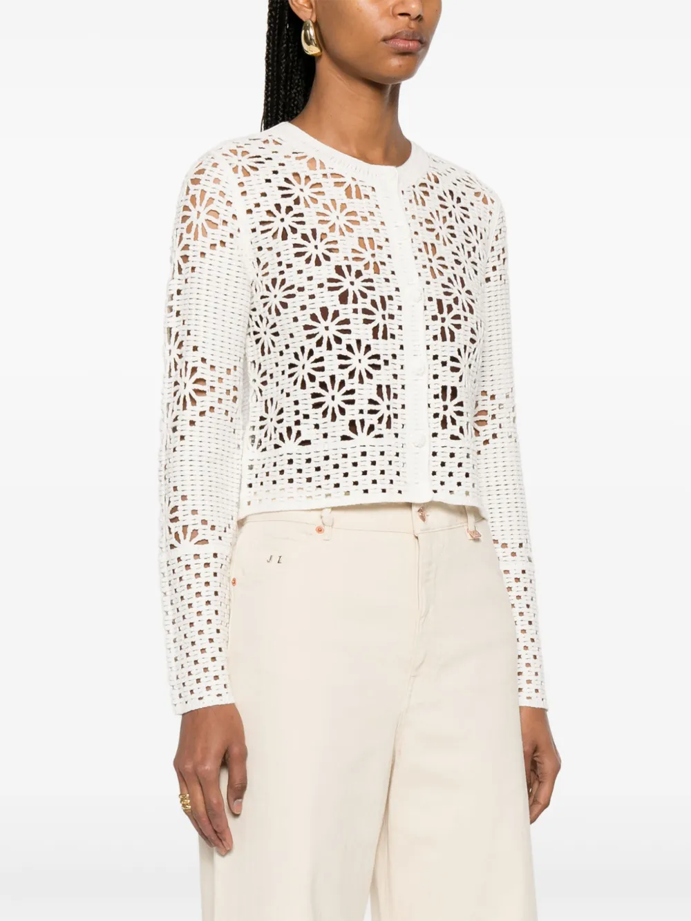 Twinset Sequin-embellished Open-knit Cardigan In White