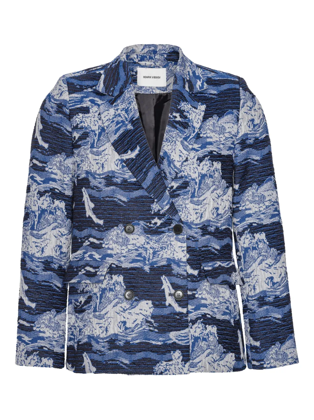 wave-print double-breasted blazer