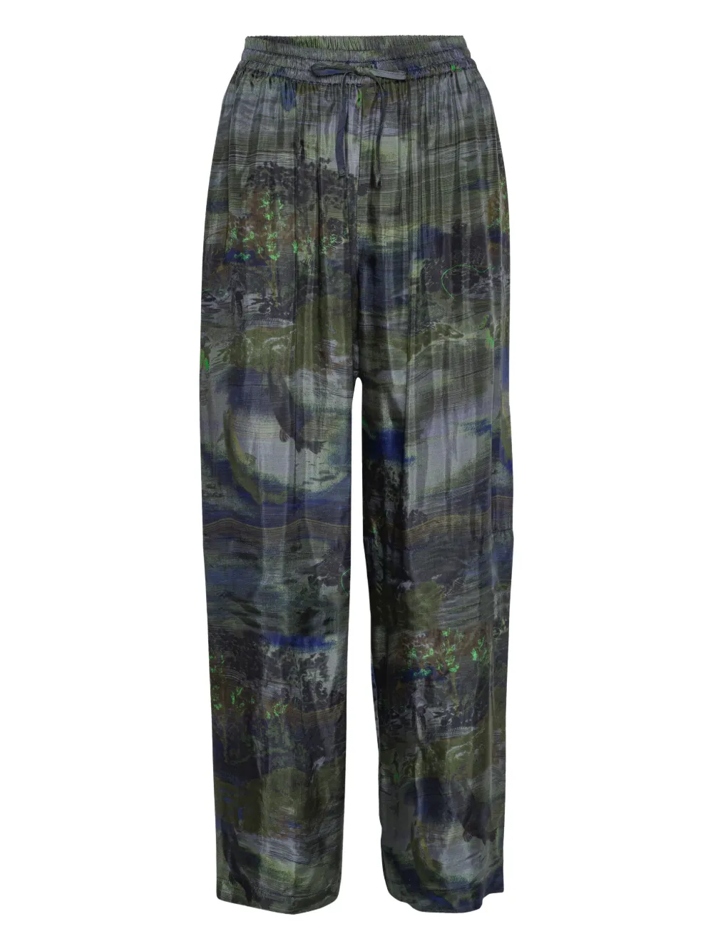 Henrik Vibskov Landscape-print Drawstring Straight Trousers In Green
