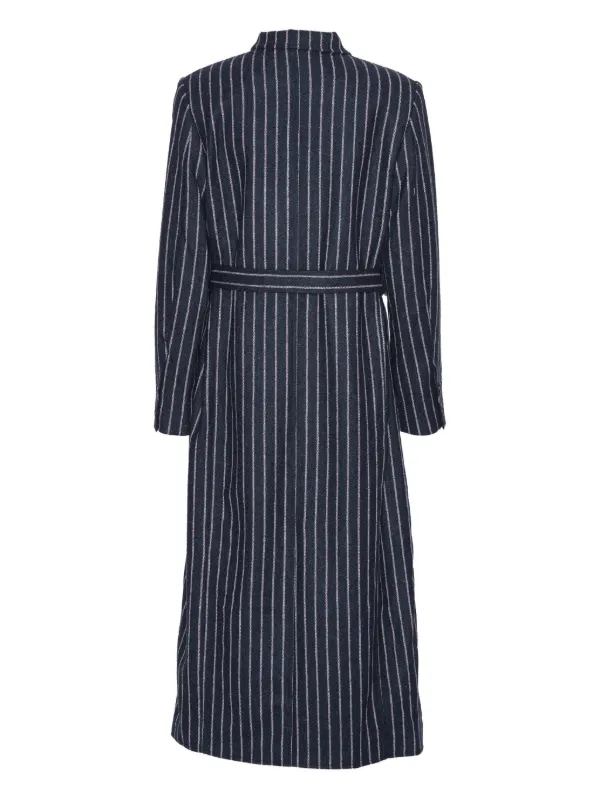 Henrik Vibskov Pinstripe Belted Single Breasted Coat | Blue | FARFETCH