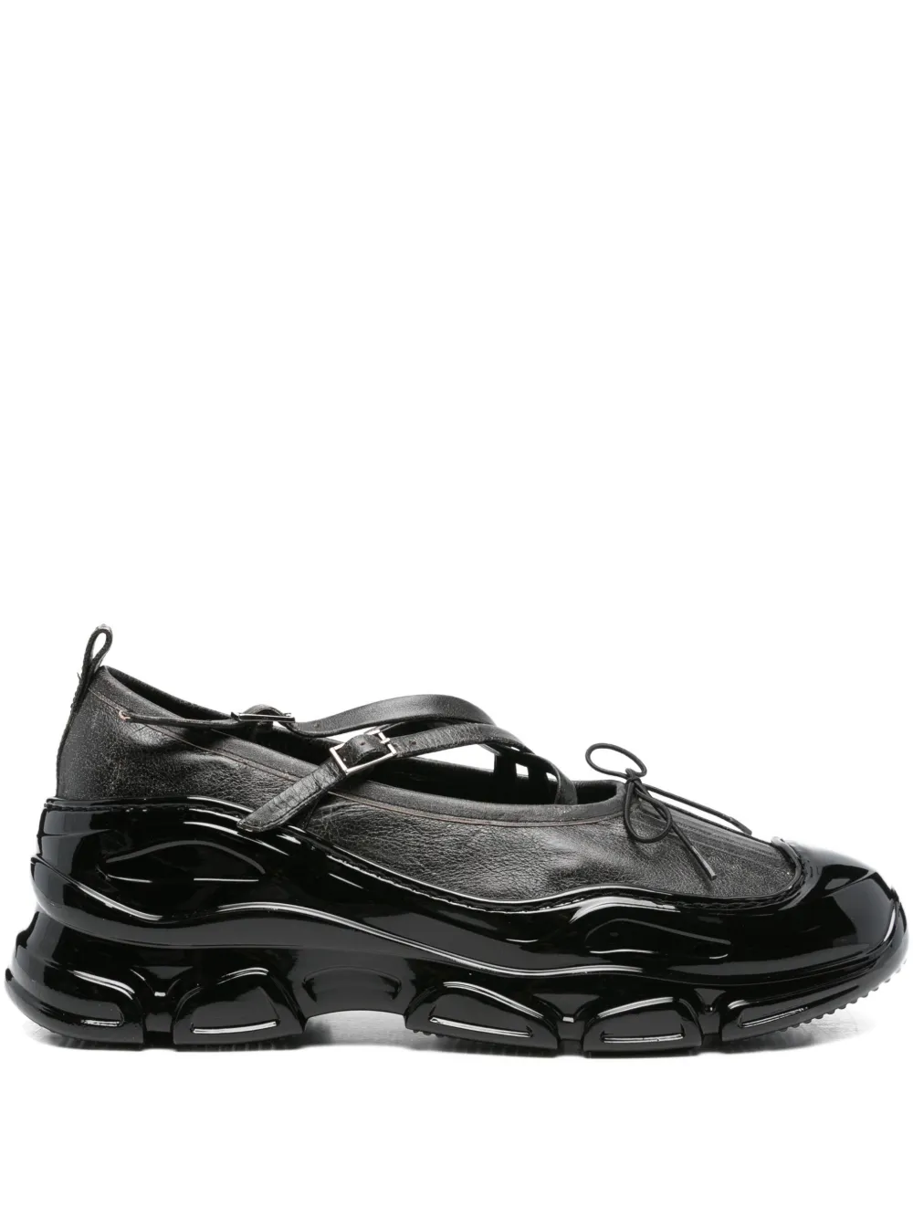 Simone Rocha cross-strap patent-toe sneakerinas Black