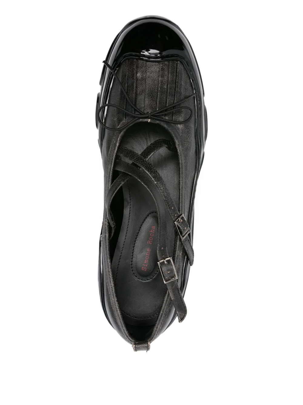 Simone Rocha cross-strap patent-toe sneakerinas Black