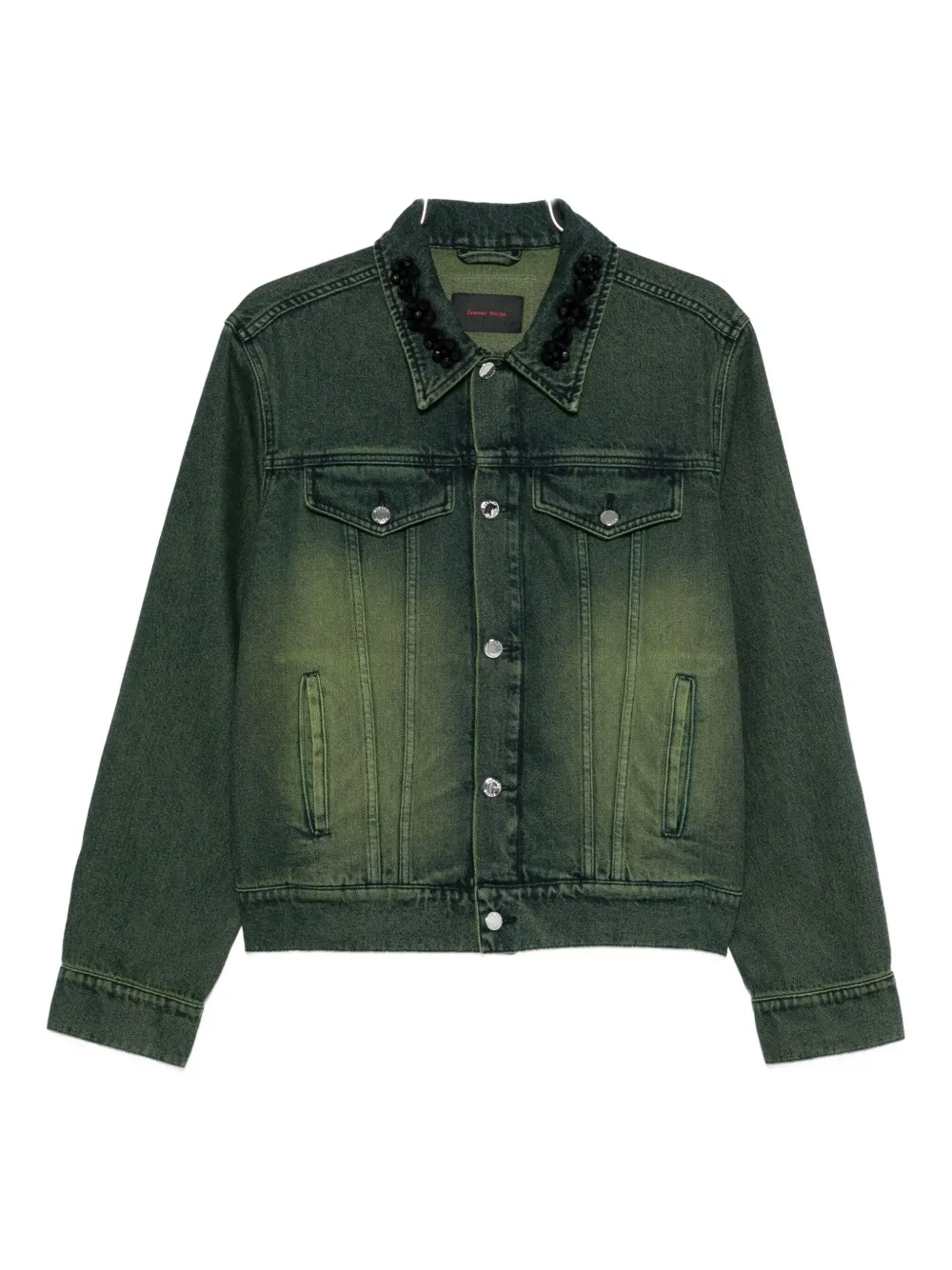 Simone Rocha Embellished-collar Denim Jacket In Green