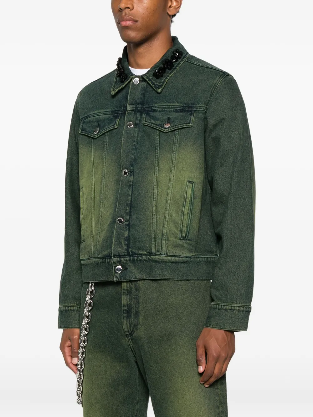 Simone Rocha Embellished-collar Denim Jacket In Green