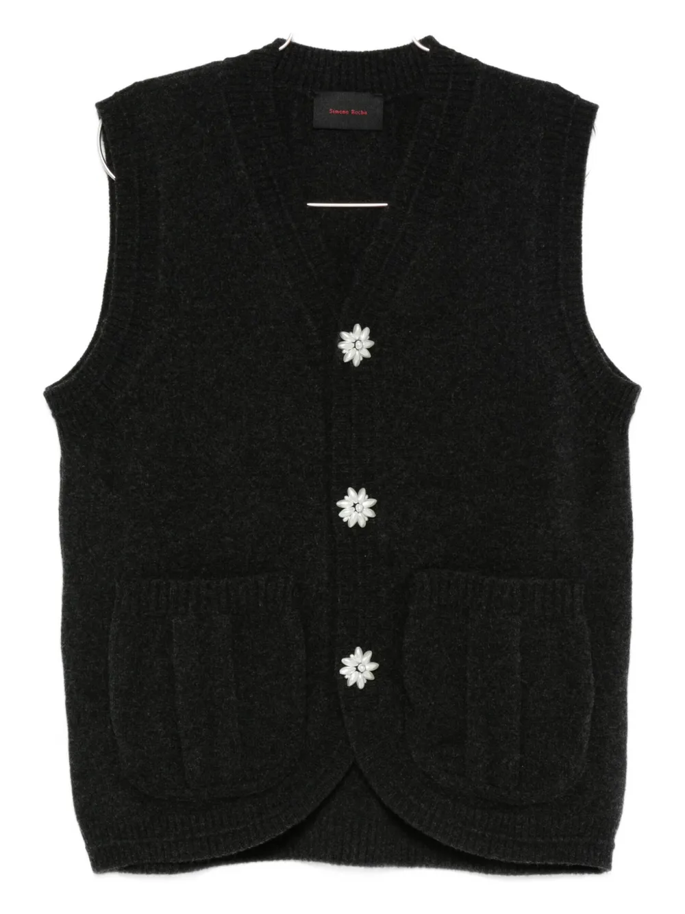 Simone Rocha Floral-button Vest In Black
