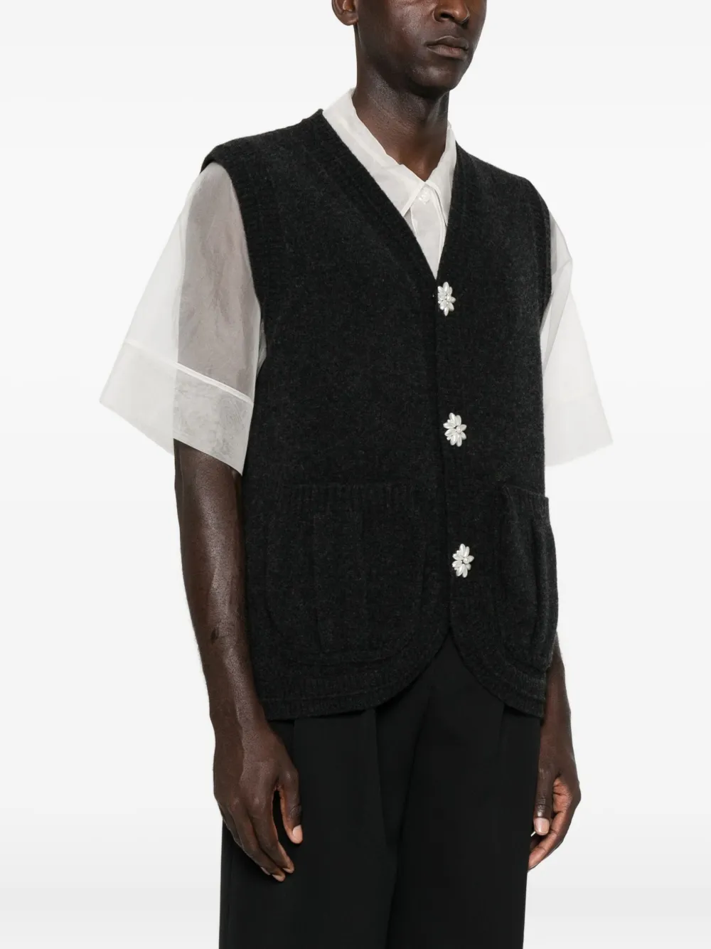 Simone Rocha Floral-button Vest In Black
