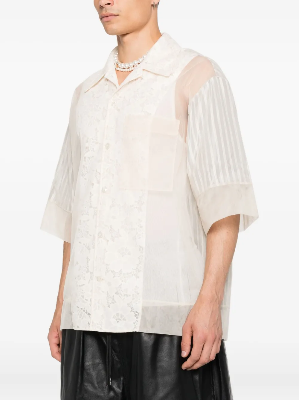 Simone Rocha Gestreept overhemd met kanten vlak Beige