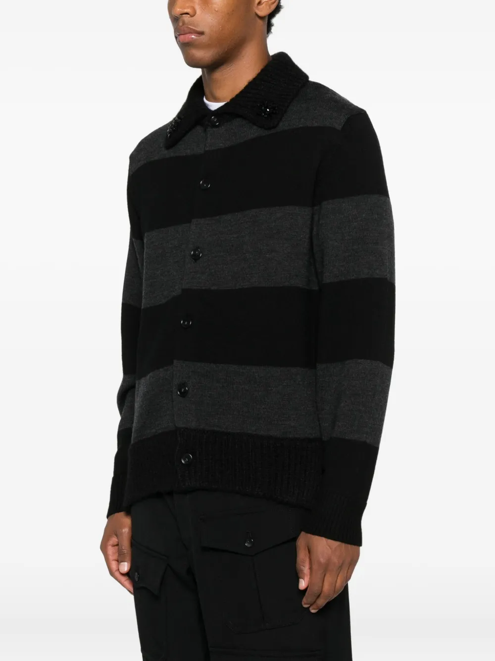 Simone Rocha Embellished Striped Cardigan In Gray
