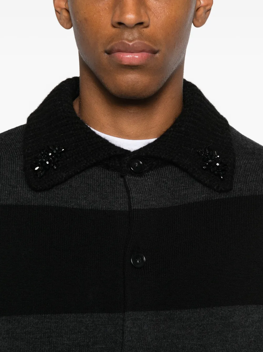 Simone Rocha Embellished Striped Cardigan In Gray