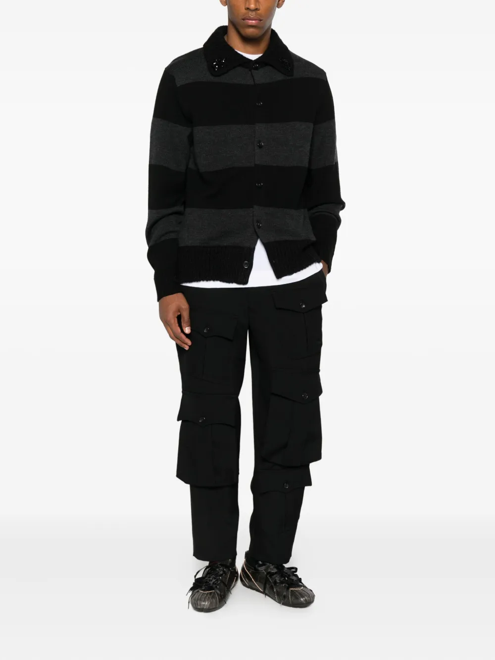 Simone Rocha Embellished Striped Cardigan In Gray