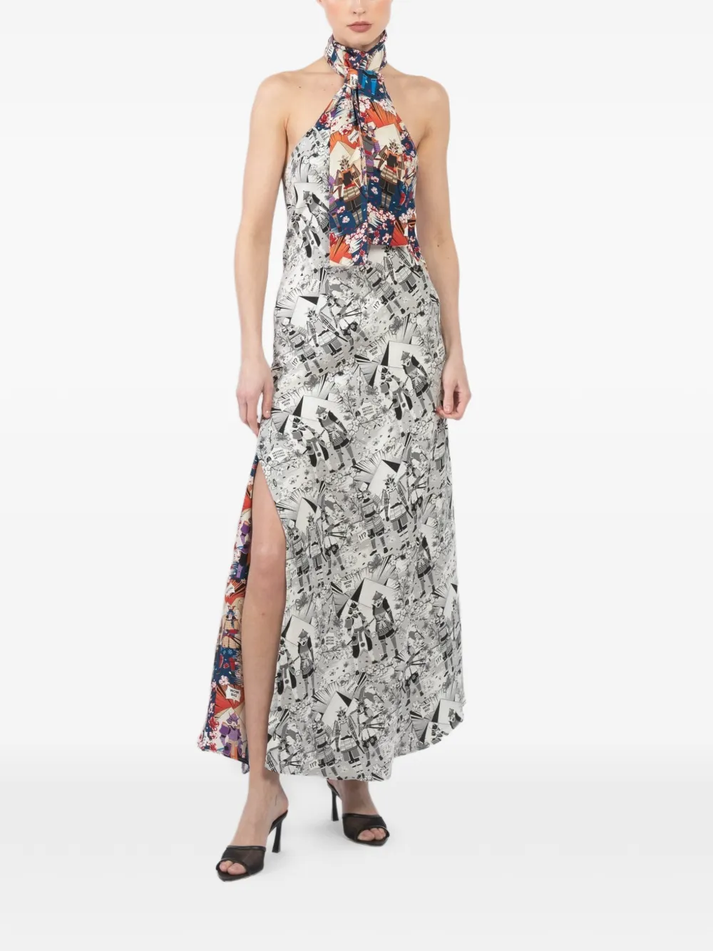 Setchu halterneck print dress - Wit